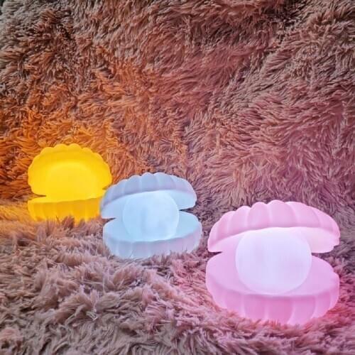 Shell Pearl Night Light Mermaid Fairy Shell Night Lamp Bedside Lighting Home Decoration Festival Gift 4 Colors