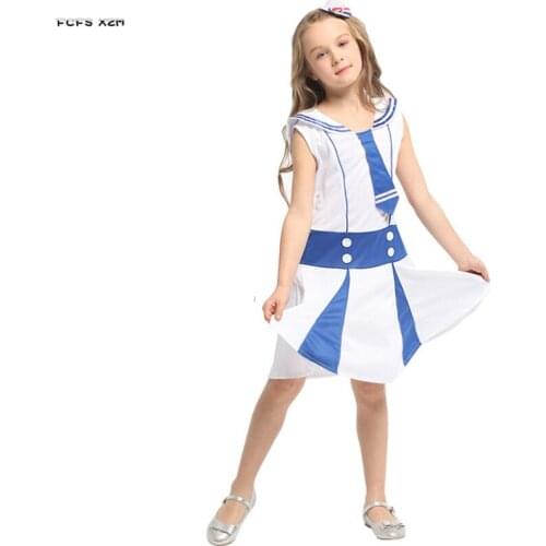 M-XL Girls Sailor uniform Cosplay Kids Children Halloween Navy Costumes Carnival Purim parade Masquerade Role Play party dress