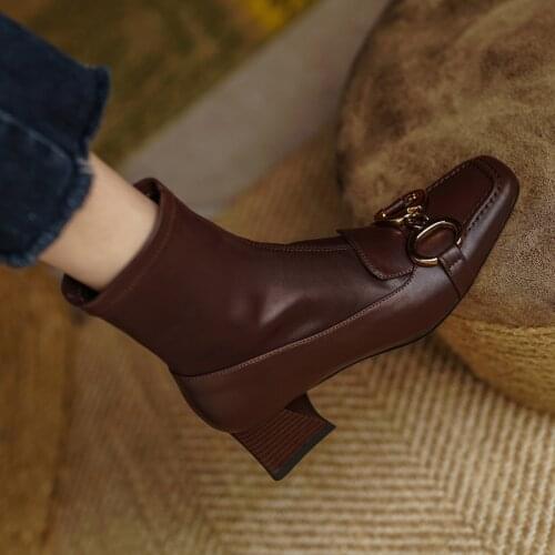 2021 Winter Women heels Square Toe Women Boots Ankle Boots Fashion Stretch Boots Zapatos de mujer 5m heels Pumps women shoes