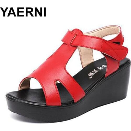 YAERNI Womens Red Wedge Sandals 2020 Summer New Platform Plus Size Ladies Gladiator Sandals