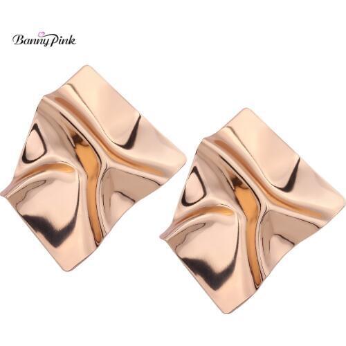 Banny Pink New Punk Alloy Geo Studs Earrings For Women Chunky Gold Color Metal Post Earrings Fashion Jewelry Pendientes Bijoux