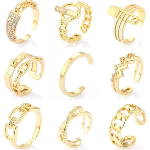 Gold Geometric Adjustable Rings Boho Hip Hop Punk Micro Pave Setting Party Engagement Wedding Ring Friend Gift Copper