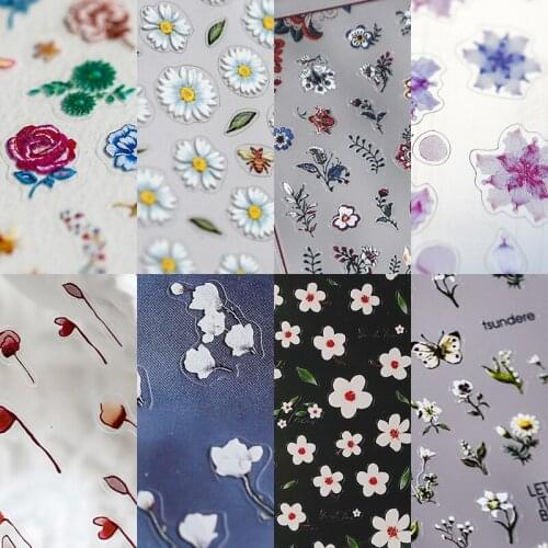 1 Pc 3D Flower Embossed Nail Stickers Cute Japanese Nail Art Decals Daisy Valentines Day Rose Manicure Tools Nail Decoration