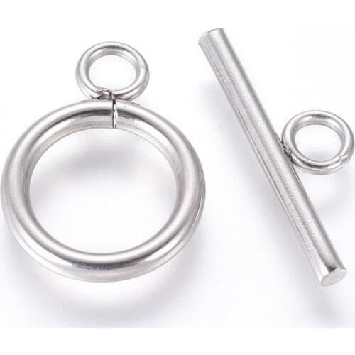 10 Set 304 Stainless Steel Bracelet Toggle Clasps Jewelry Making Diy Accessories , Ring: 16.5x12x2mm, Bar: 7x16x2mm, Hole: 3mm