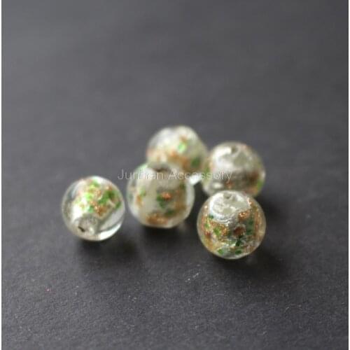 10Pcs/Lot 12mm Handmade Lampwork Glass beads White foil with Green color for jewelry making