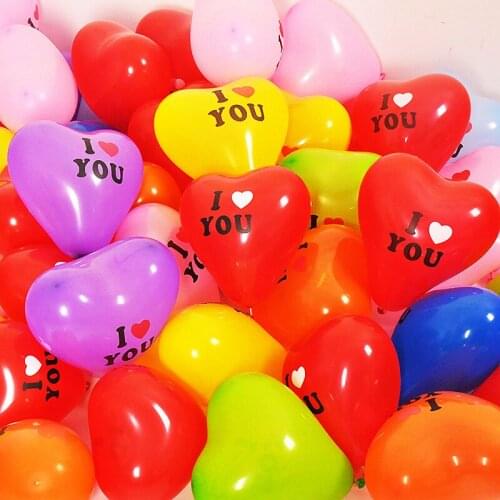 100pcs/lot Heart Shape Latex Balloons With I LOVE YOU Pattern 12inch NO.8 Balls For Birthday Party Wedding Event Decorations