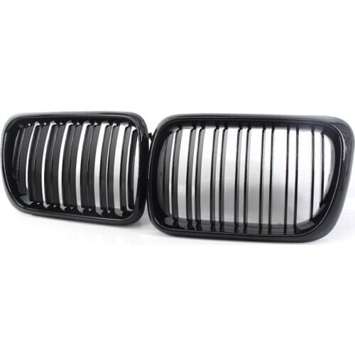 2Pcs Gloss Black Dual Line Front Kidney Grille for BMW E36 1997-1999 3-Series