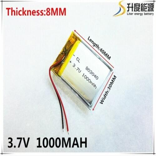 3.7V,1000mAH,[803040] PLIB; polymer lithium ion / Li-ion battery for GPS,mp3,mp4,mp5,dvd,bluetooth,model toy