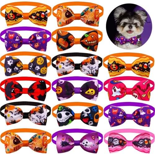 50pcs Halloween Dog Supplies Small Dog Cat Bow Tie Neckties Skull Pet Accessories Pet Dog Hair Accessories For Small Dog Bows