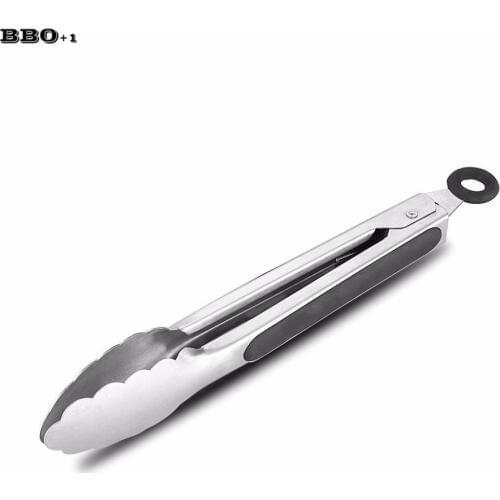 9'' Stainless Steel Food Tongs Kitchen Salad Tongs Buffet Cooking Tool BBQ Cooking Food Serving Utensil Silicone Ice Tongs