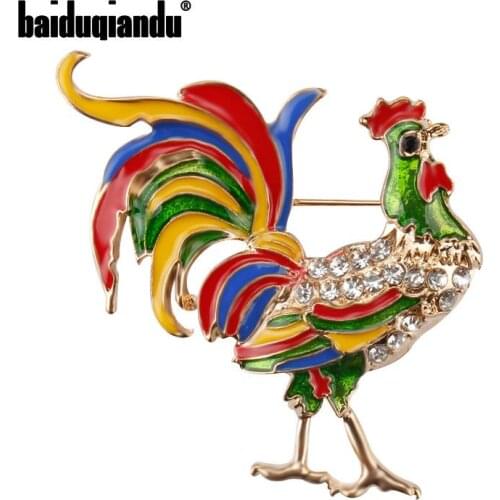 Baiduqiandu Brand Crystal Rhinestones Chicken Rooster Enameled Brooch Pins for Women