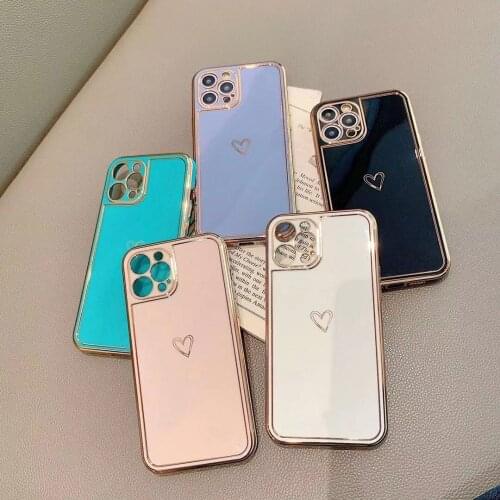 Electroplated Love Heart Phone Case For iPhone 11Pro 12Pro Max XR X XS Max 7 8 Plus SE2020 Shockproof Protective Back Cover capa