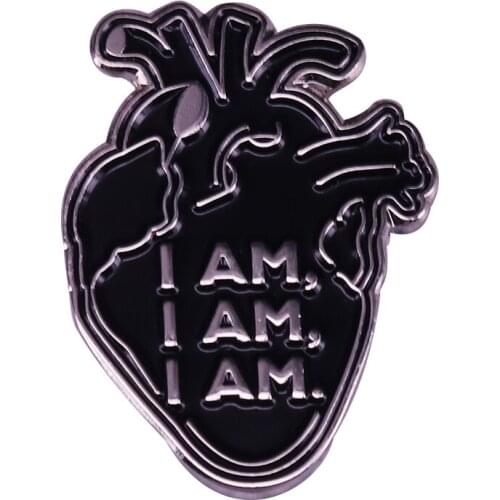 Black anatomical heart lapel pin I am I am I am Sylvia Plath inspired brooch Gothic art badge