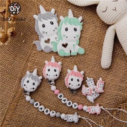 Lets make Unicorn Silicone Teether Beads DIY Animal Baby Shower Teething Montessori Toys Cartoon Jewelry BPA Free Baby Care