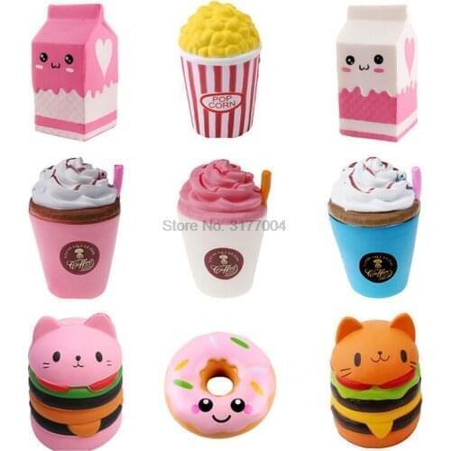 DHL 100pcs Jumbo Squishy Toys Children Slow Rising Antistress Toy Hamburger Fries Squishies Stress Relief Gags & Practical Jokes