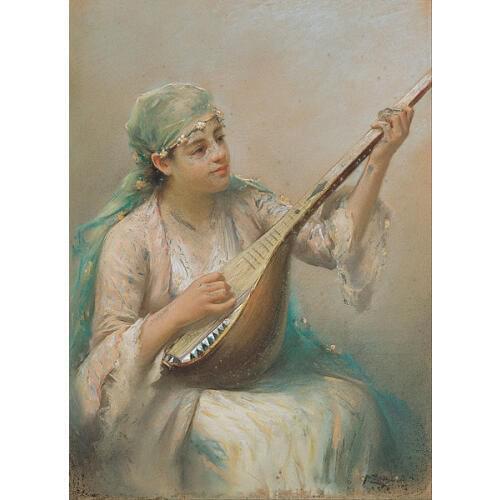 HOME OFFICE wall Decorative art # Middle East Turkey Woman Playing a String Instrument Fausto Zonaro 1893 print painting