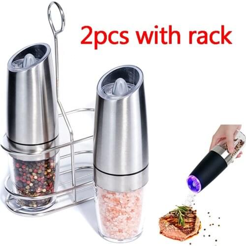 Electric Automatic Mill Pepper Salt Grinder With LED Rack Peper Spice Grain Mills Porcelain Grinding Core Mill Kitchen Tools