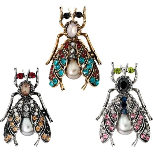 Rhinestone Bee Insect Brooch Pins Imitations Pearls Bug Scarf Feast Hijab Enamel Pins Jewelry Large For womens wedding jewelry