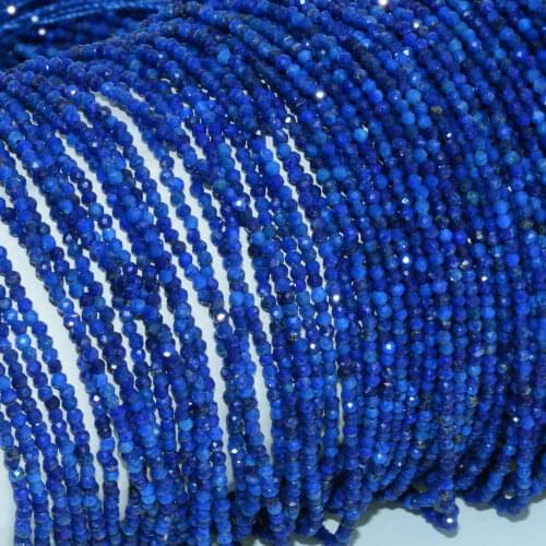 Natural Lapis Lazuli Faceted Round Beads 2.2mm, Average Blue, Less Golden Flecks