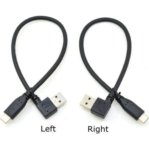 25CM Left / Right Angle Elbow USB 3.0 A male to USB 3.1 Type-C male Data Sync & Charge USB C Cable Converter Adapter 0.25m