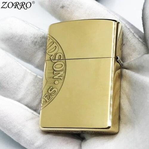 Pure Copper Kerosene Lighter Zorro Brass Fine Carving Classic Pattern Outside Tool Men Gift With Original Box