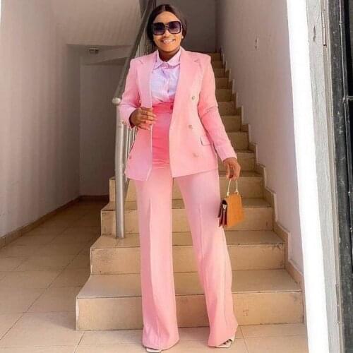 Suit Long-Sleeved Jacket+Straight Trousers Two-Piece Set 2021 Autumn Winter Fashion Casual Womens Office Professional Clothing