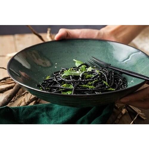 Water Spirit Creative Ceramic Bowl Salad Bowl Large Retro Noodle Bowl Household Rice Bowl Cold Noodle Bowl Noodle Bowl Plate