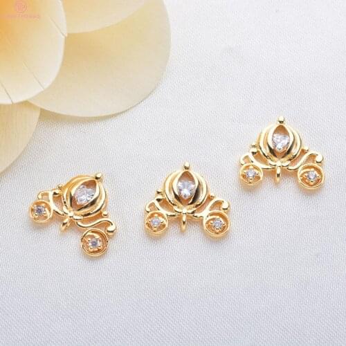 6PCS 14x13.5MM 24K Gold Color Plated Brass with Zircon Pumpkin Car Pendants Charms High Quality Jewelry Making Findings