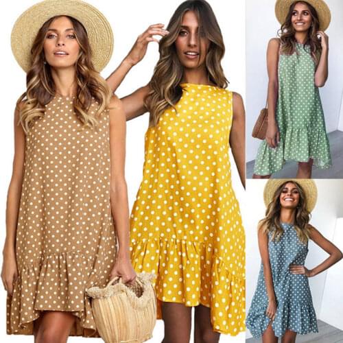 Dress Summer 2021 New Round Collar Sleeveless Polka Dot Skirt Loose Large Pendulum Flounces Skirt