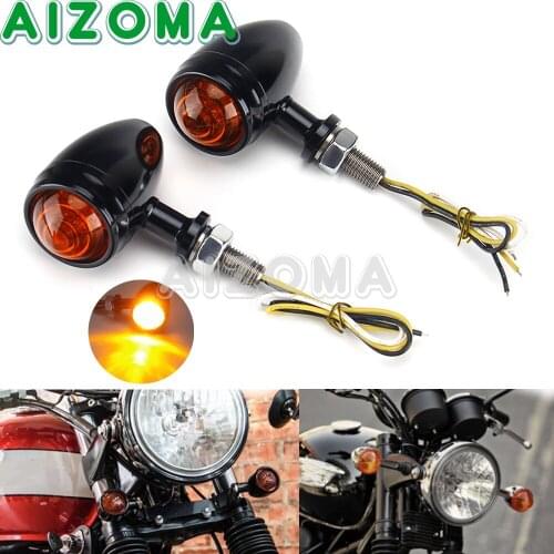 1Pair Motorcycle Black/Polish Aluminum LED Bullet Turn Signals Indicators Blinker Lamp For Harley Cruiser Chopper Cafe Racer