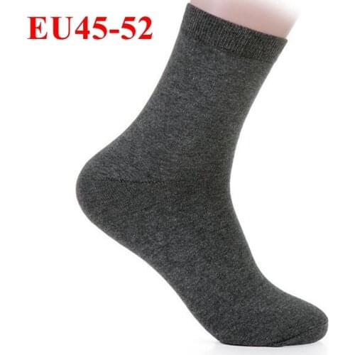Plus Large Size EU 45-52 High Quality Solid Color Men Socks Long Tube Business Socks 5 Pairs Simple Cotton Men Winter Socks