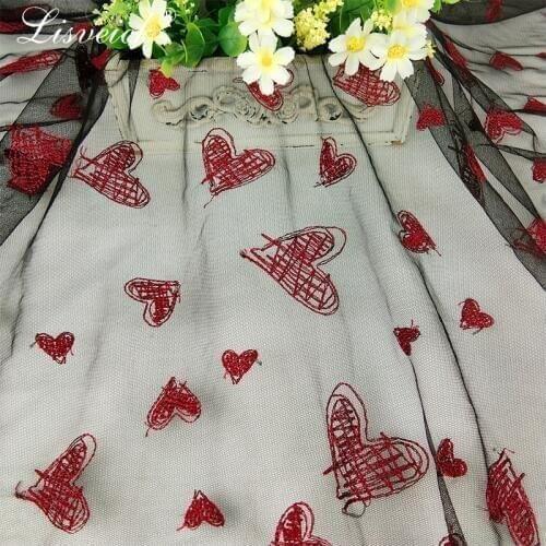 New 1yard retro style polyester mesh love pattern embroidery fashion skirt lace fabric Transparent tulle lace for wedding dress