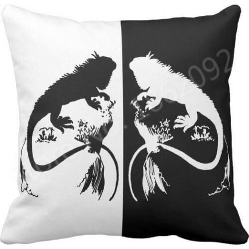 Novelty Black White Iguana Cushion Cover Modern Iguana Silhouette Pattern Throw Pillow Case Cool Yin Yang Style Room Decoration