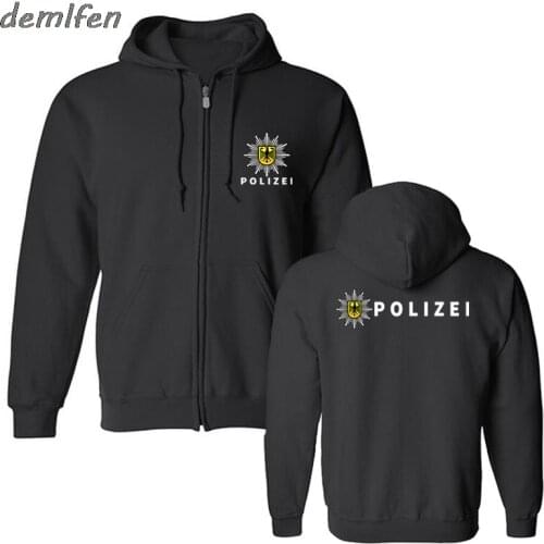 New Polizei Bundespolizei Police Germany 2 Sides Hoodie Men Zipper Sweatshirt Fleece Fashion Tops Jacket Streetwear