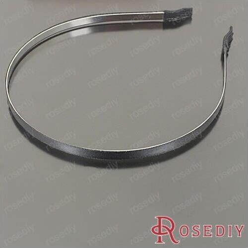 Wholesale Width 5mm Imitation Rhodium Hoop with Black Ribbon Steel Hairbands Diy Jewelry Findings Accessories 10 pieces(JM4974)
