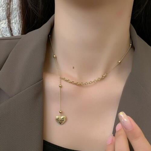 Necklace for Women Fashin Love Chokers Stainless Steel Long Gold steel Necklace Dainty Pendant Statement Couple Gift Her 2021