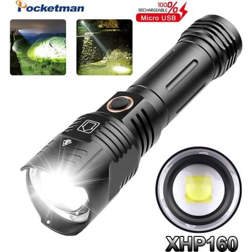 POCKETMAN 60000LM flashlight xhp160 powerful flashlight 18650 torch xhp50 lanterna hand light xhp70 lamp Camping Light by 18650
