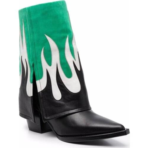 QZYERAI New Winter Roman Women ANKLE WESTERN Boots Genuine Leather Pointed Toe Warm Embroidery Shoes Woman