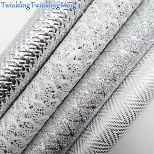 Silver Lace Glitter Fabirc, Faux Leather Fabric, Weaving Synthetic Leather Fabric Sheets For Bow A4 21x29CM Twinkling Ming XM560