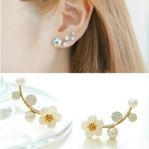 Crystal Earrings Branch Pearl Flower Earrings Female Boucle d'oreille Femme Earrings Gold Bijoux Jewelry Brincos Pendientes Muje