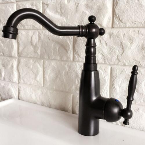 Kitchen Wet Bar Bathroom Vessel Sink Faucet Black Oil Rubbed Bronze One Handle Swivel Spout Mixer Tap Single Hole mnf374