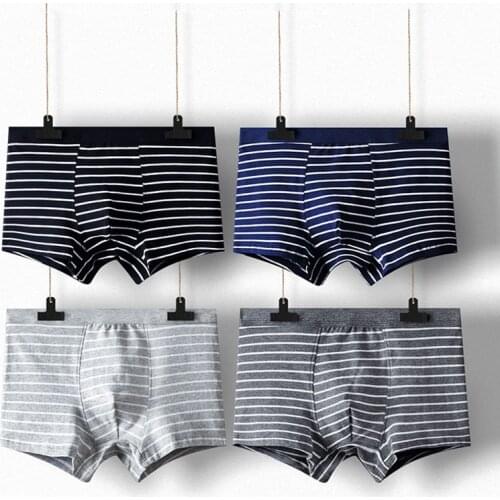 4pieces/lot Men Underwear Large size Sexy Stripe Boxer Male Panties Shorts Fashion Striped Boxer Homme Soft Cotton Big B Male