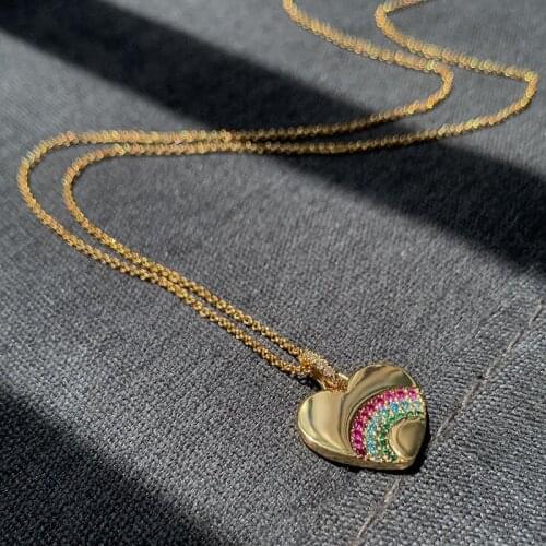 UMGODLY Fashion Brand Necklace Gold Color Rainbow Love Heart Pendant Adjustable Necklace for Women Girls Brand Jewelry Gift