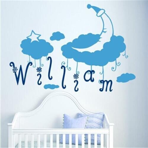 Wall Decal Clouds Sky Stars Moon Vinyl Sticker Good Night Custom Name Monogram Baby Girl Boy Bedroom Nursery Murals Décor HY1460