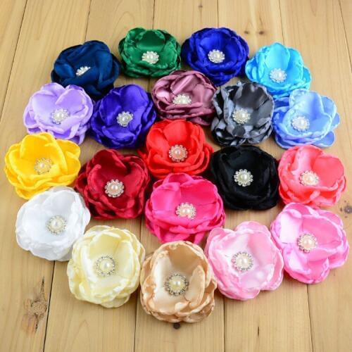Yundfly 8PCS Layers Handmade Crimping Rose Flower with Pearl Button For Baby Girls Headband Children Hair Accessories