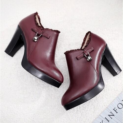 2019 spring new plus velvet large size 40-43 womens shoes high-heeled thick with waterproof platform lace deep