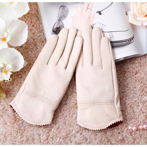 2021 womens genuine leather gloves red sheepskin gloves autumn and winter fashion female windproof gloves