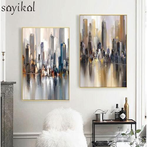 Abstract Art Prints Canvas Painting City Building Wall Art Picture Canvas Prints Modern Wall Pictures for Living Room Home Decor