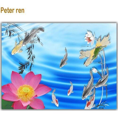 Peter ren Diamond Embroidery Diy Diamond Painting Full Drill Diamond Mosaic Home Decoration Paintings Lotus squid illustration