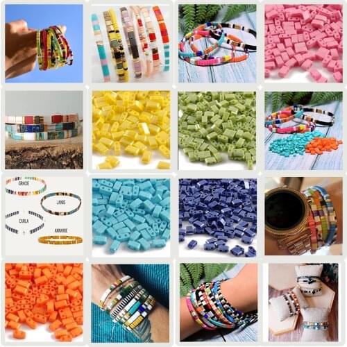 Two Hole Beads Mixed Color Czech Glass Acrylic Bead for Needlework Jewelry Making Miyuki Vintage Tila Bracelets Accessories 5g